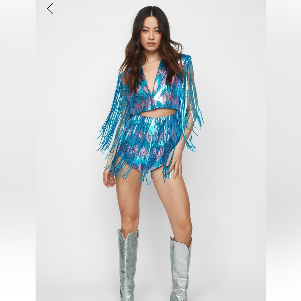 Nasty Gal Cut Out Sequin Fringe Romper